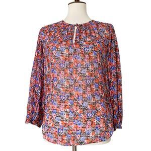 Rebecca Taylor Women's Multicolor Floral Silk Blend‎ Smocked Blouse Top Size 6